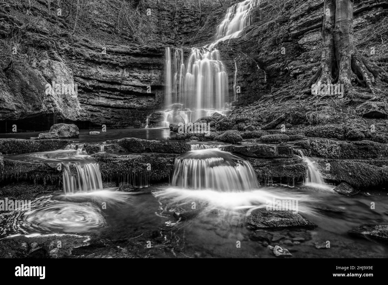 Scaleber Force une cascade à plusieurs niveaux près de s'établir.Dans le parc national de Yorkshire Dales. Banque D'Images
