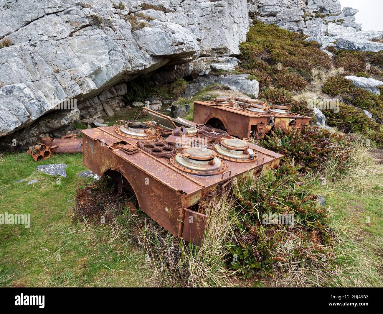 Station de préparation des aliments portable Argentine utilisée pendant le conflit de 1982 sur le montTumbledown, Falklands. Banque D'Images