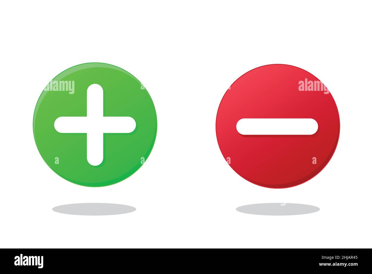 Icônes à vecteur plat vert plus et rouge moins.les symboles circulaires ajoutent et suppriment des signes de bouton pour voter, décider, Web, logo, application,Illustration UI Illustration de Vecteur