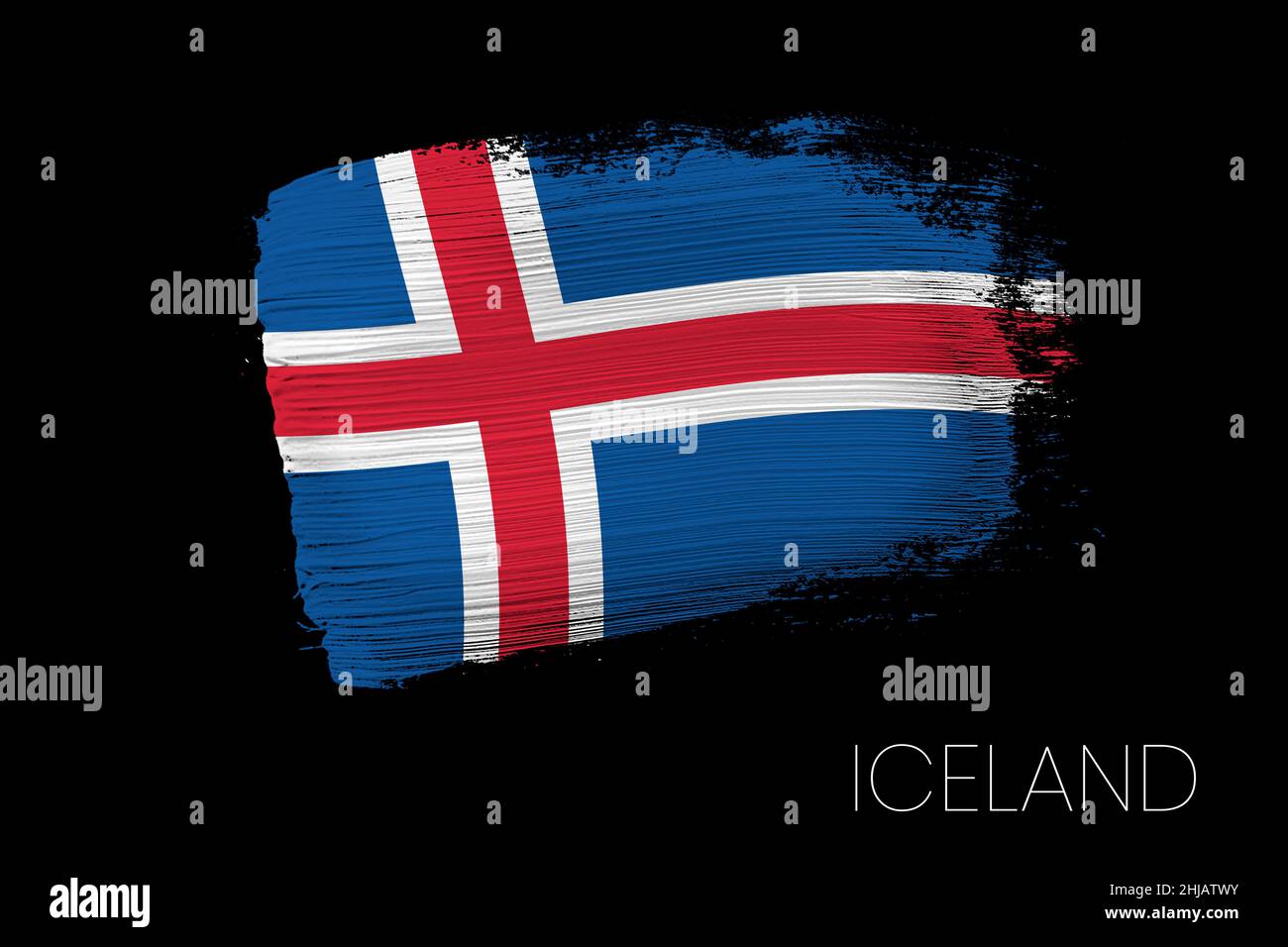 Grassez le pinceau avec le drapeau national de l'Islande.Drapeau de peinture aquarelle de l'Islande.Symbole, affiche, bannière du drapeau national.Style aquarelle Banque D'Images