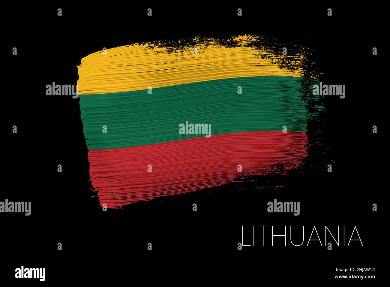Grunge coup de pinceau avec drapeau national de Lituanie.Drapeau de peinture aquarelle de Lituanie.Symbole, affiche, bannière du drapeau national. Banque D'Images