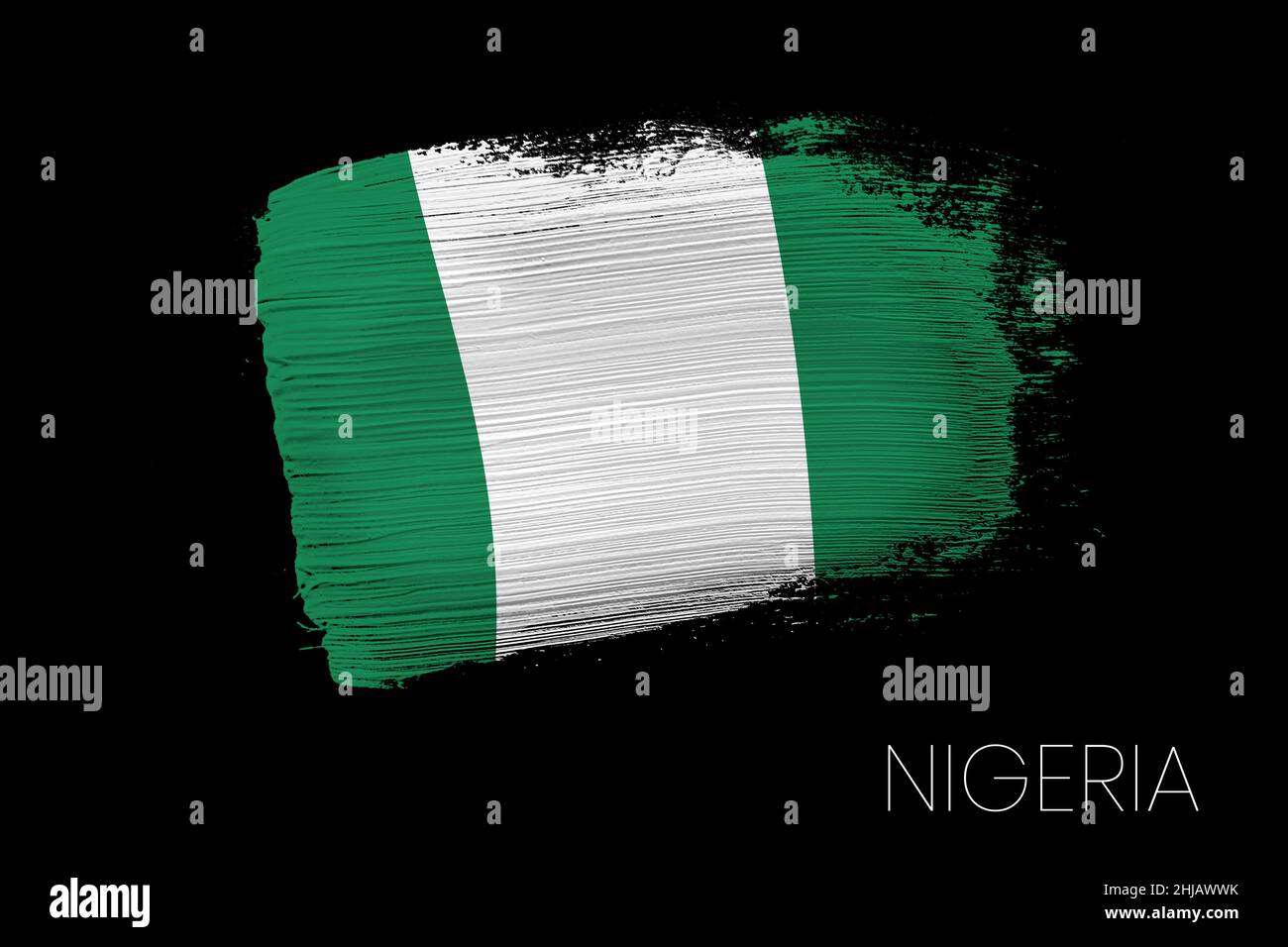Grunge coup de pinceau avec le drapeau national du Nigeria.Drapeau de peinture aquarelle du Nigeria.Symbole, affiche, bannière du drapeau national.Style aquarelle Banque D'Images