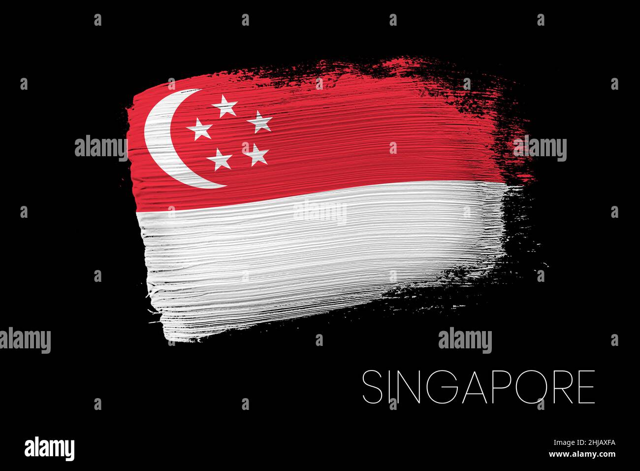 Grassez le pinceau avec le drapeau national de Singapour.Drapeau de peinture aquarelle de Singapour.Symbole, affiche, bannière du drapeau national.Aquarelle de style Banque D'Images