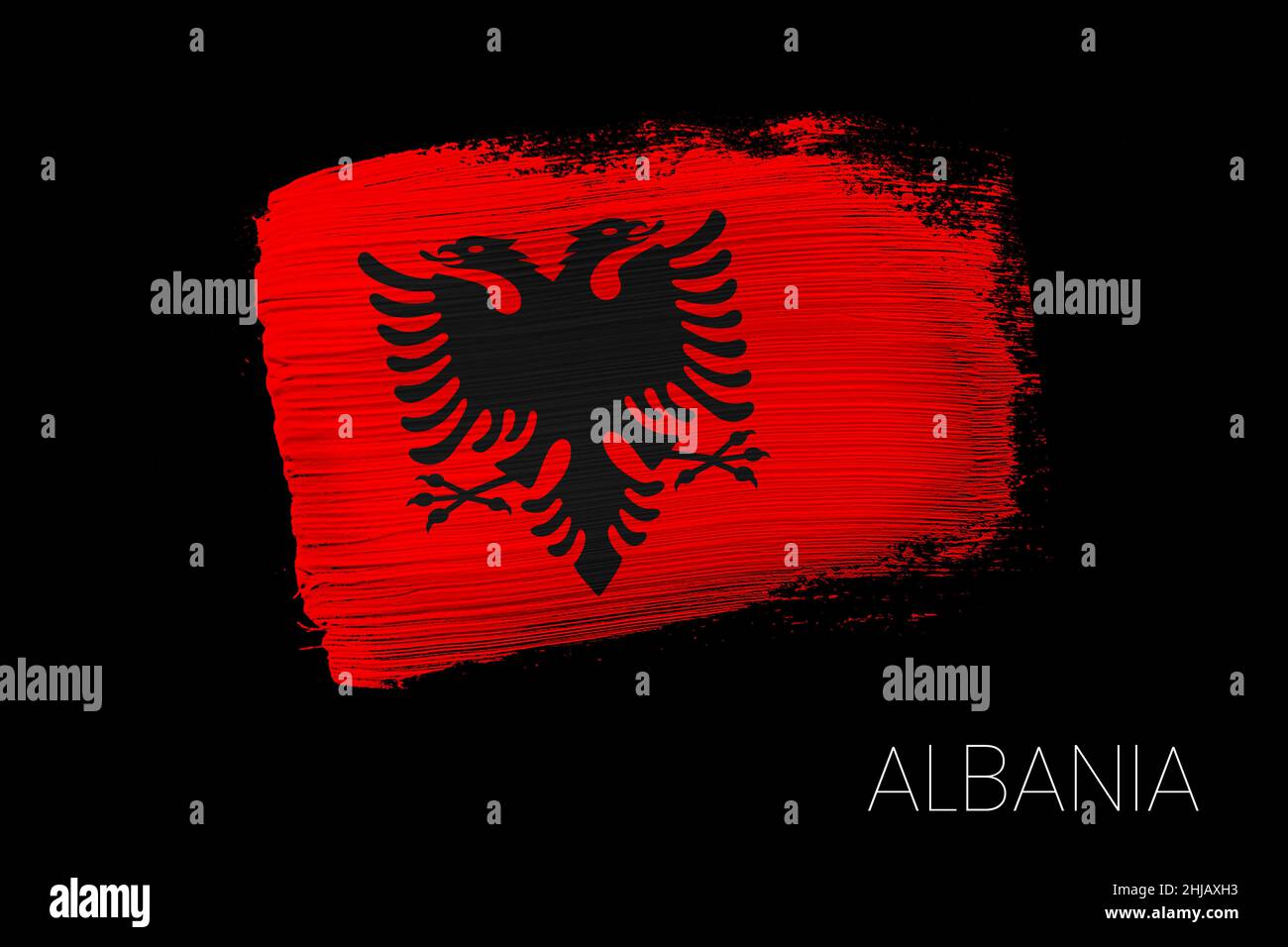 Grunge coup de pinceau avec le drapeau national de l'Albanie.Drapeau de peinture aquarelle de l'Albanie.Symbole, affiche, bannière du drapeau national.Style aquarelle Banque D'Images