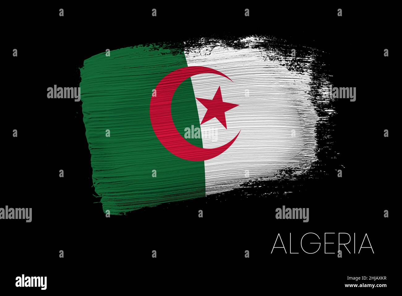 Coup de pinceau grunge avec drapeau national de l'Algérie.Aquarelle peinture drapeau de l'Algérie.Symbole, affiche, bannière du drapeau national.Style aquarelle Banque D'Images