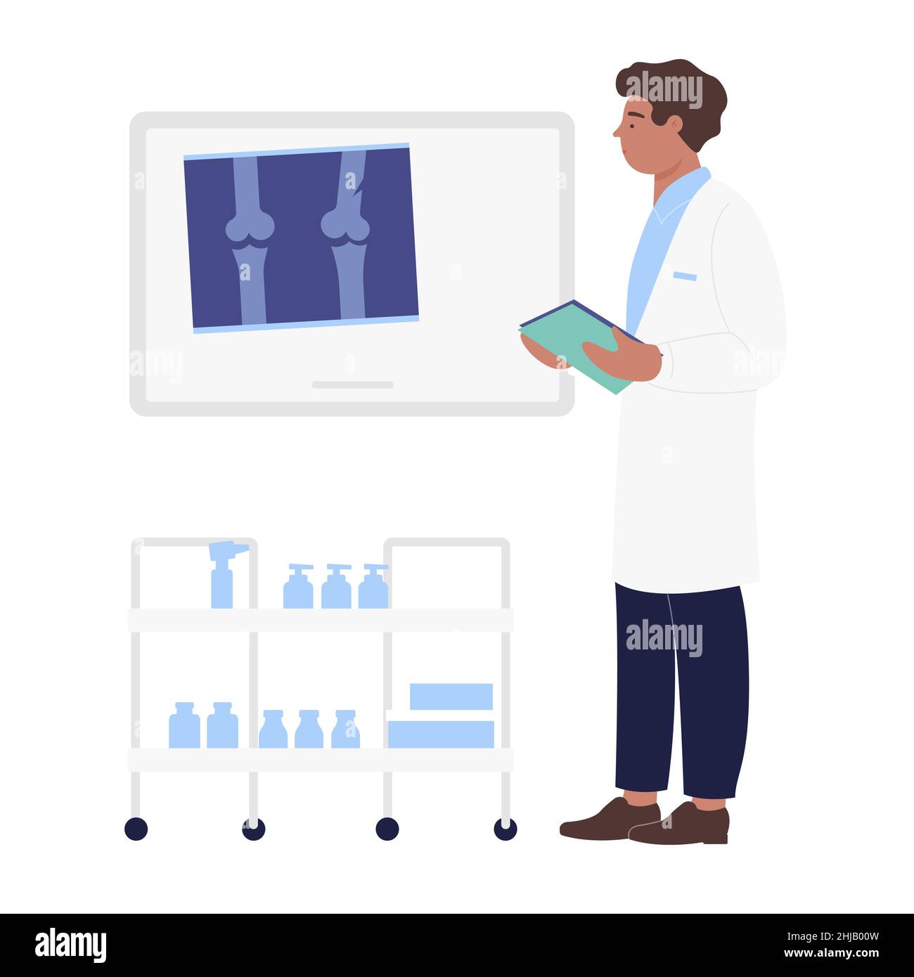 Spécialiste orthopédique analysant les os à rayons X.Diagnostic de traumatologie et prescription de traitement par un médecin dessin animé illustration vectorielle Illustration de Vecteur