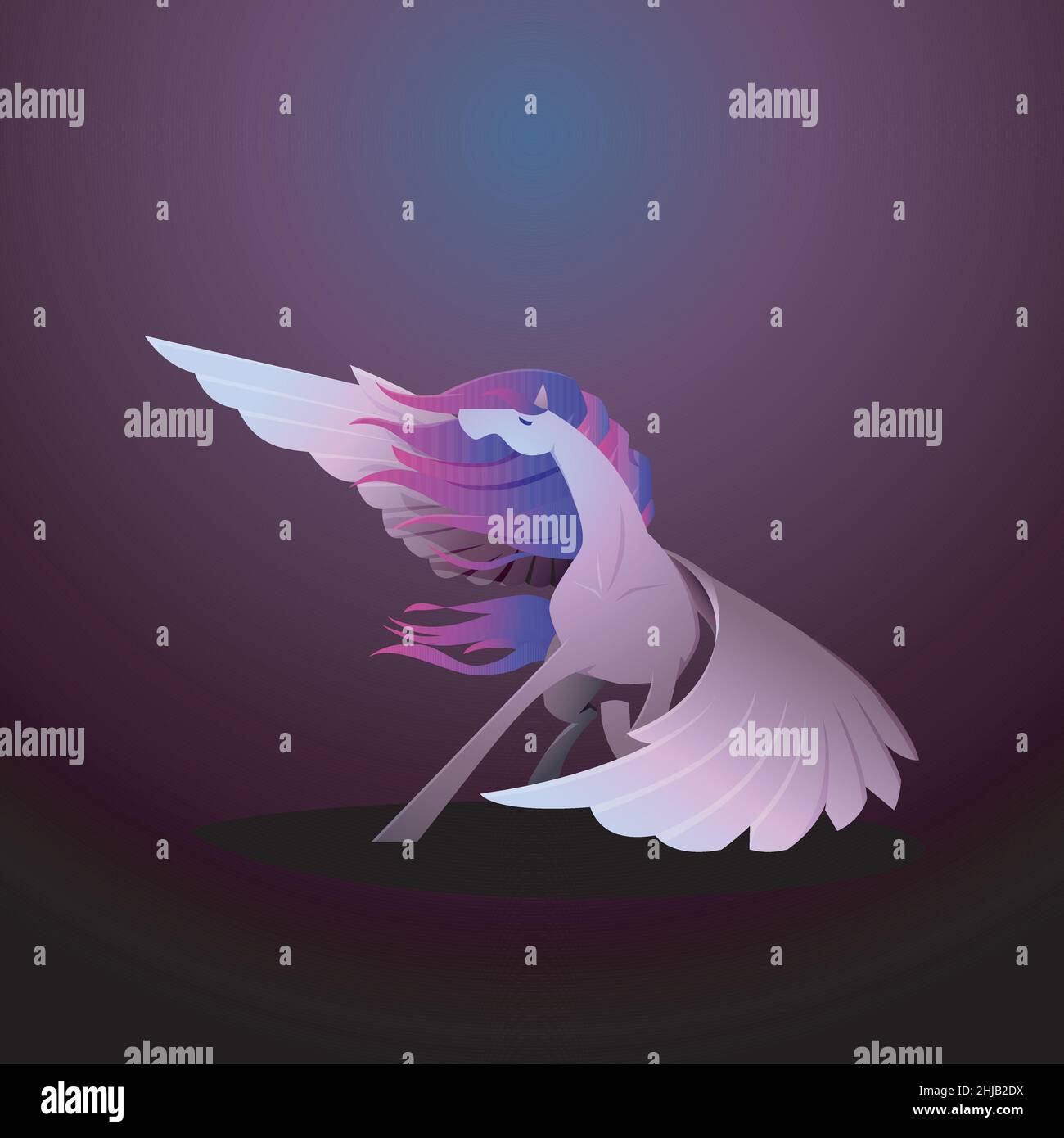 Belle légende Pegasus Winged Horse Run Dancing Wings mythologie créature Cartoon Illustration de Vecteur