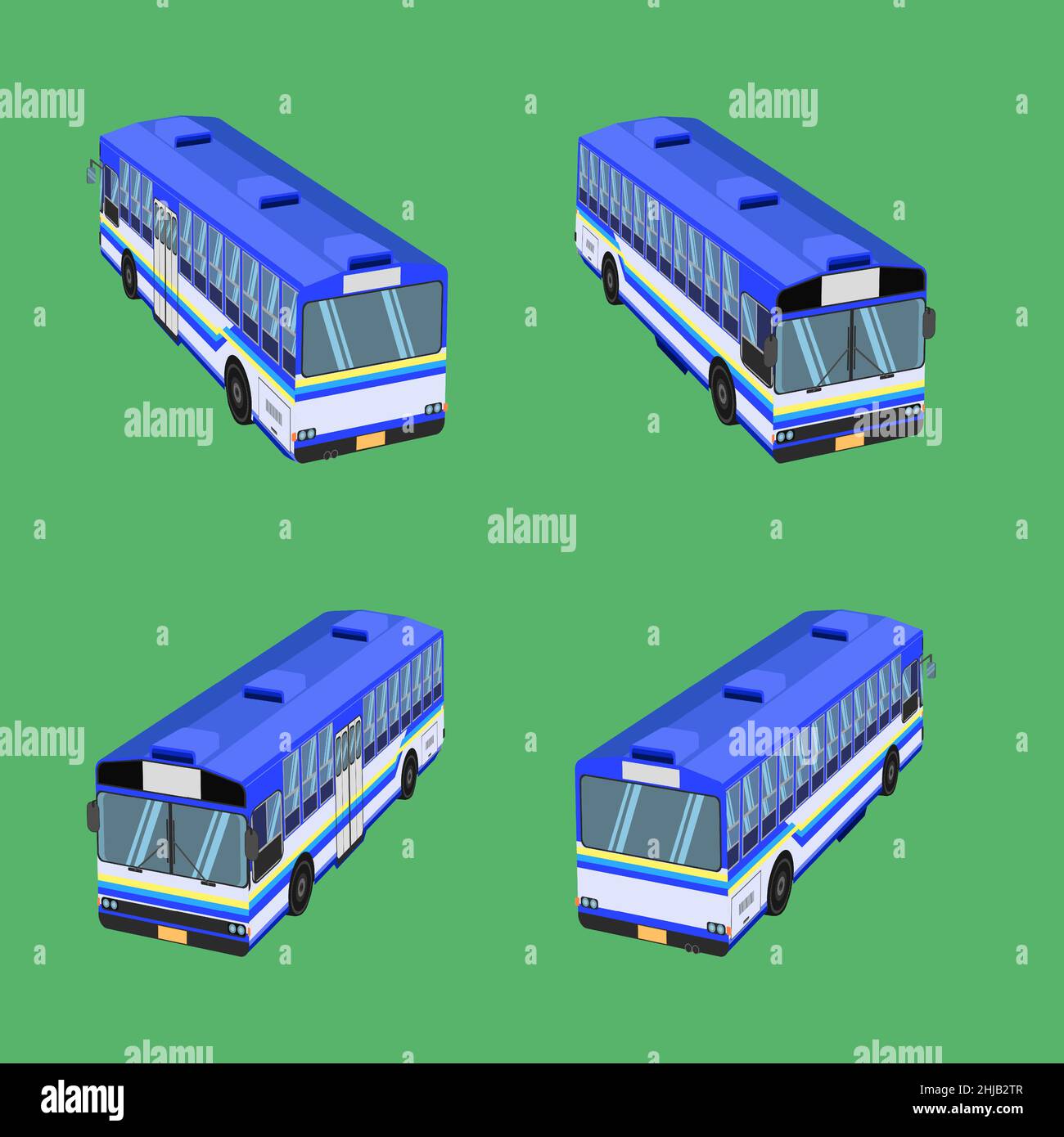 3d vue du haut thai bus bleu ciel jaune blanc transport voiture conducteur tarif passager autobus omnibus rail banquette chaise tabouret fauteuil fauteuil siège mat Illustration de Vecteur