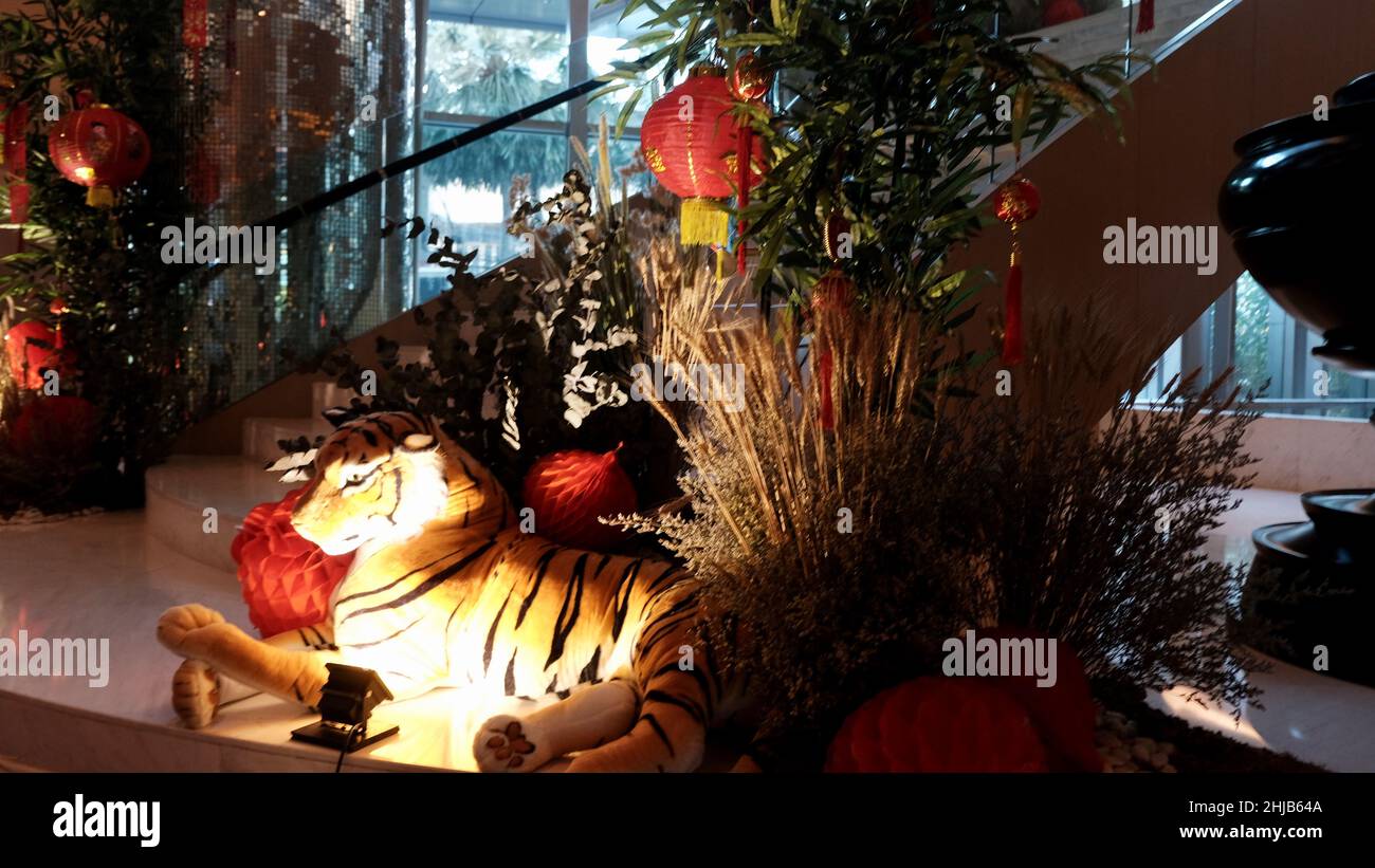 Nouvel an chinois nouvel an lunaire 2022 année du tigre le Bangkok Marriott Hotel Sukhumvit lobby Decorations Banque D'Images