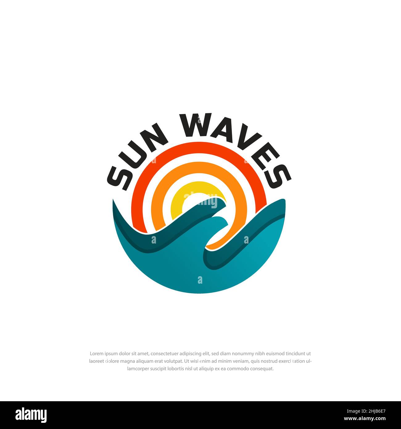 Ocean Waves et soleil logo abstrait modèle négatif espace océan logo Illustration de Vecteur