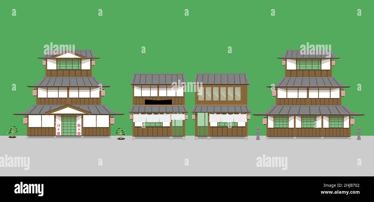 ensemble de vieilles maisons et restaurants japonais. illustration vectorielle eps10 Illustration de Vecteur