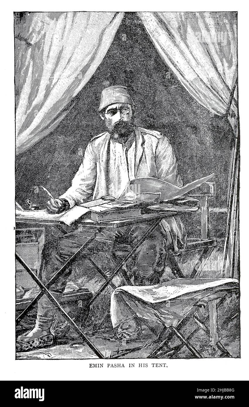 Mehmed Emin Pasha (né Isaak Eduard Schnitzer) du livre Stanley in Africa.Les découvertes merveilleuses et les aventures palpitantes du grand explorateur africain, et d'autres voyageurs, pionniers et missionnaires par James Penny Boyd, éditeur: Philadelphie, Pennsylvanie; St. Louis, Missouri,P. W. Ziegler et co en 1889 Banque D'Images