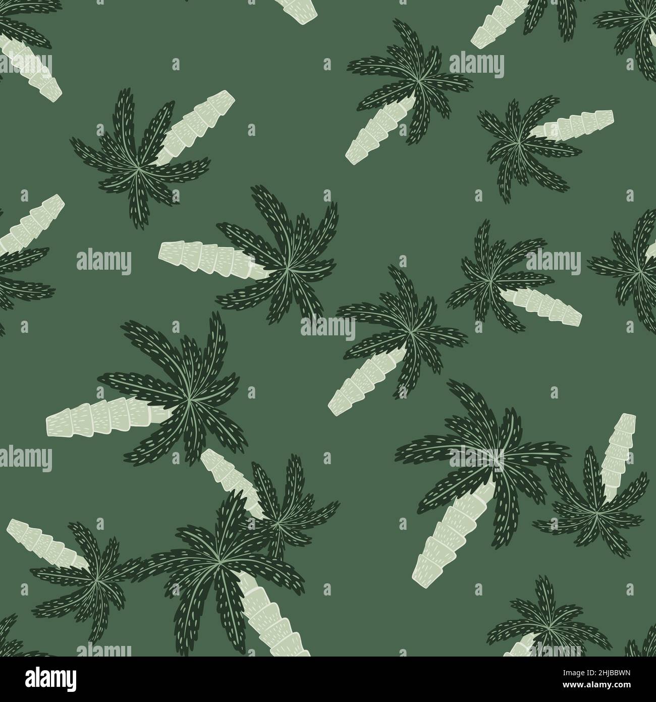 Motif botanique aléatoire sans couture avec décoration de palmier dessinée à la main.Arrière-plan vert.Conception simple.Imprimé vectoriel plat pour le textile, le tissu, le papier cadeau, Illustration de Vecteur