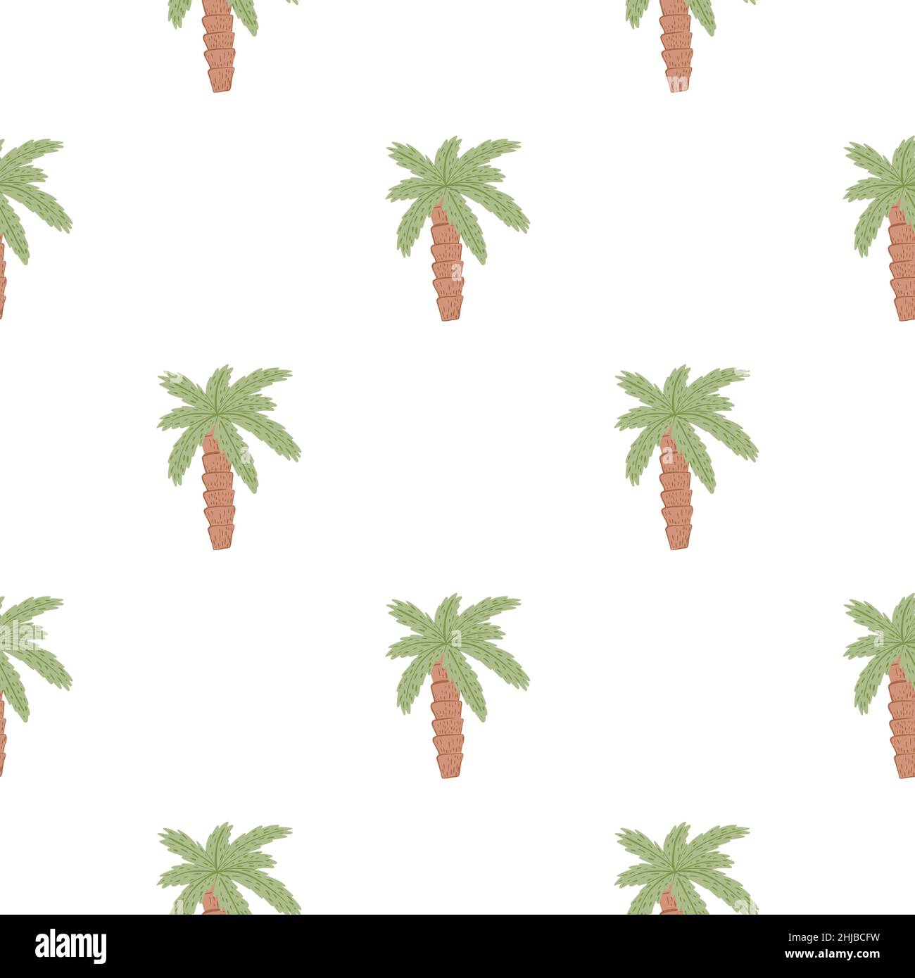 Motif isolé sans couture avec imprimé silhouettes vert et marron façon palmier exotique.Arrière-plan blanc.Imprimé vectoriel plat pour textile, tissu, gif Illustration de Vecteur
