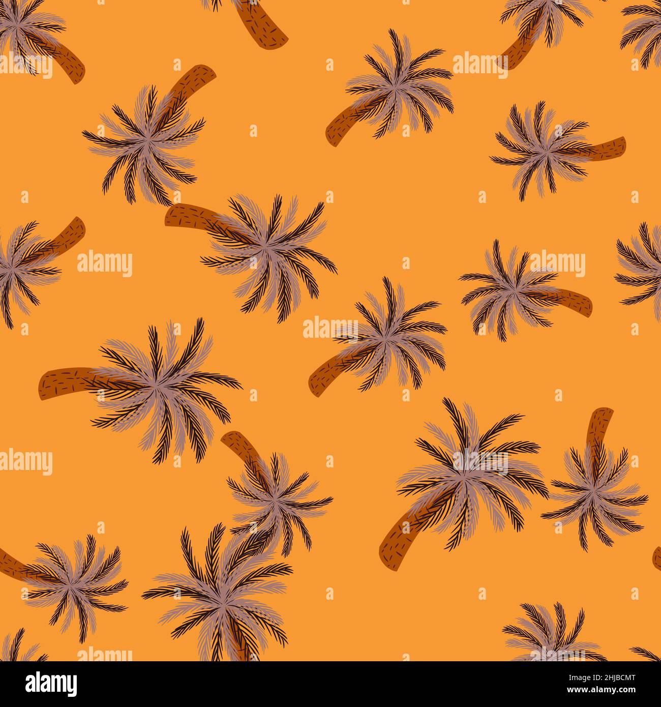 Motif aléatoire sans couture avec imprimé formes de palmiers violet pâle.Arrière-plan orange.Imprimé Hawaï d'été.Imprimé vectoriel plat pour le textile, le tissu et les cadeaux Illustration de Vecteur