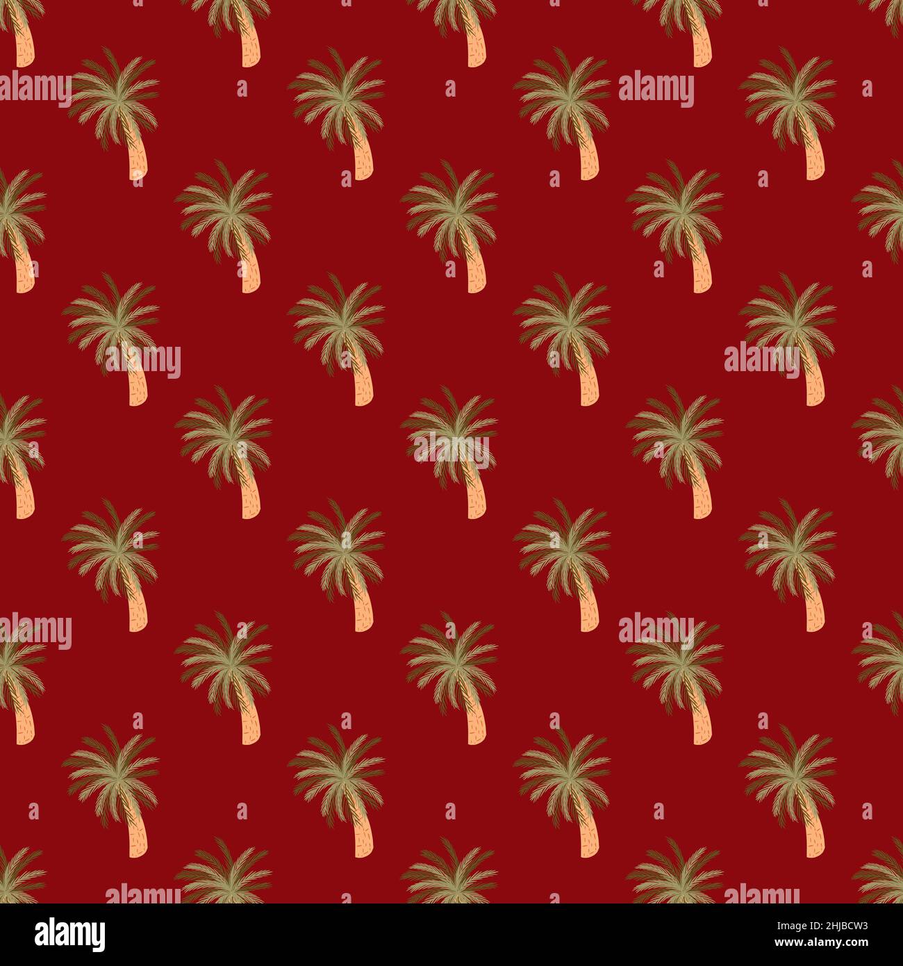 Motif hawaïen sans couture avec décoration palmier de plage dans des tons verts pâles.Arrière-plan marron.Imprimé vectoriel plat pour le textile, le tissu, le papier cadeau et le papier peint Illustration de Vecteur