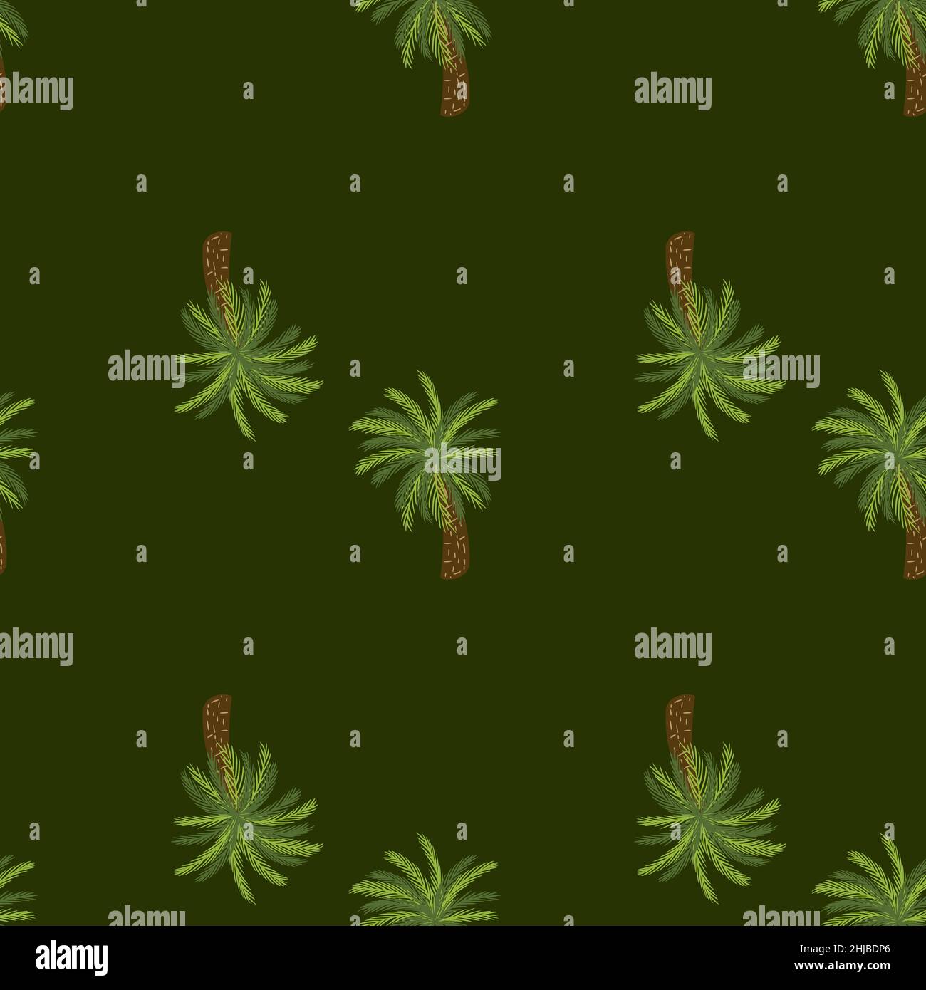 Motif minimaliste sans coutures avec ornement de palmiers verts.Arrière-plan olive foncé.Style Doodle.Imprimé vectoriel plat pour textile, tissu, giftwra Illustration de Vecteur