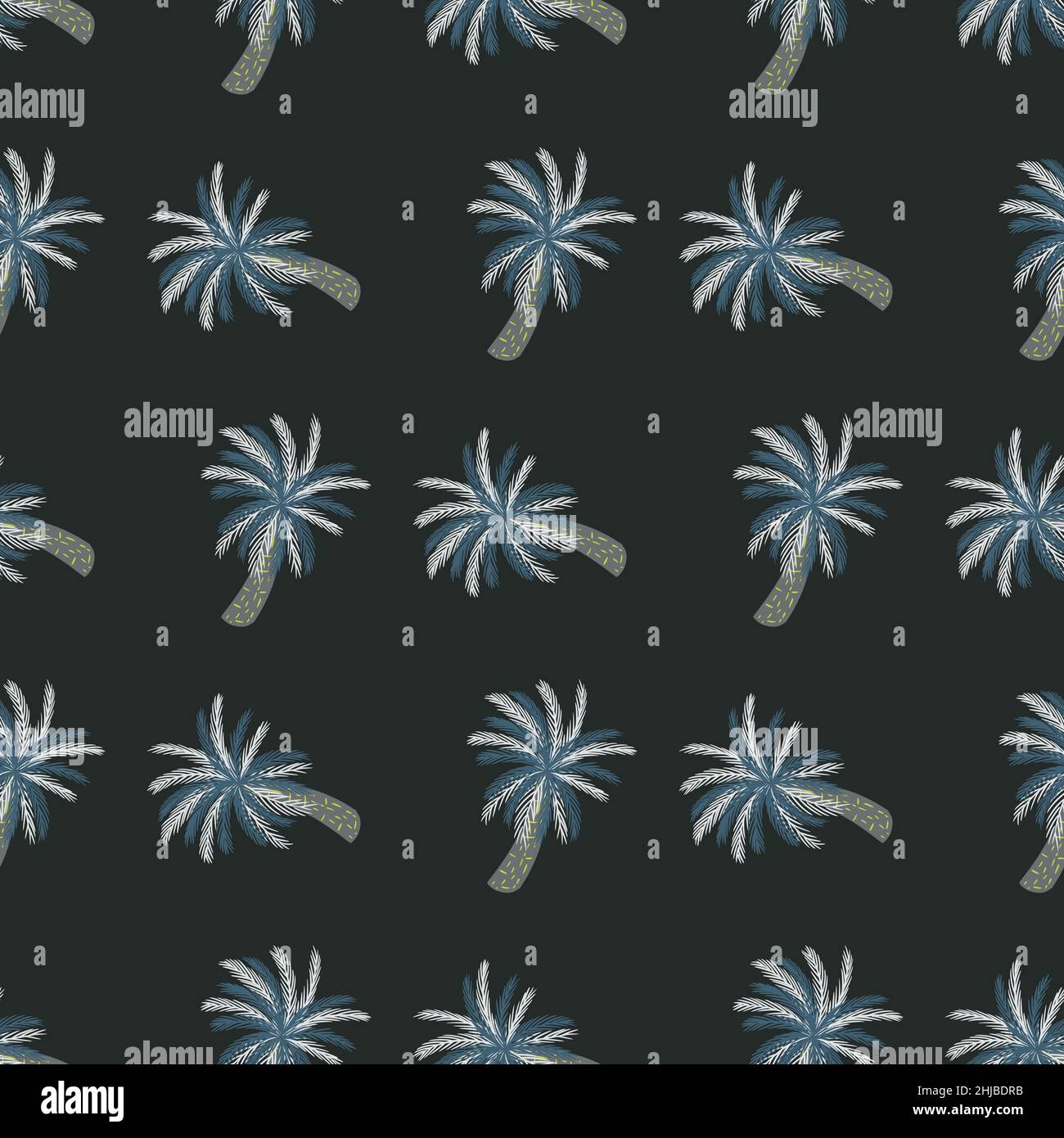 Motif naturel exotique foncé sans couture avec formes de palmiers de couleur bleue.Arrière-plan gris.Conception simple.Imprimé vectoriel plat pour textile, tissu, giftwra Illustration de Vecteur