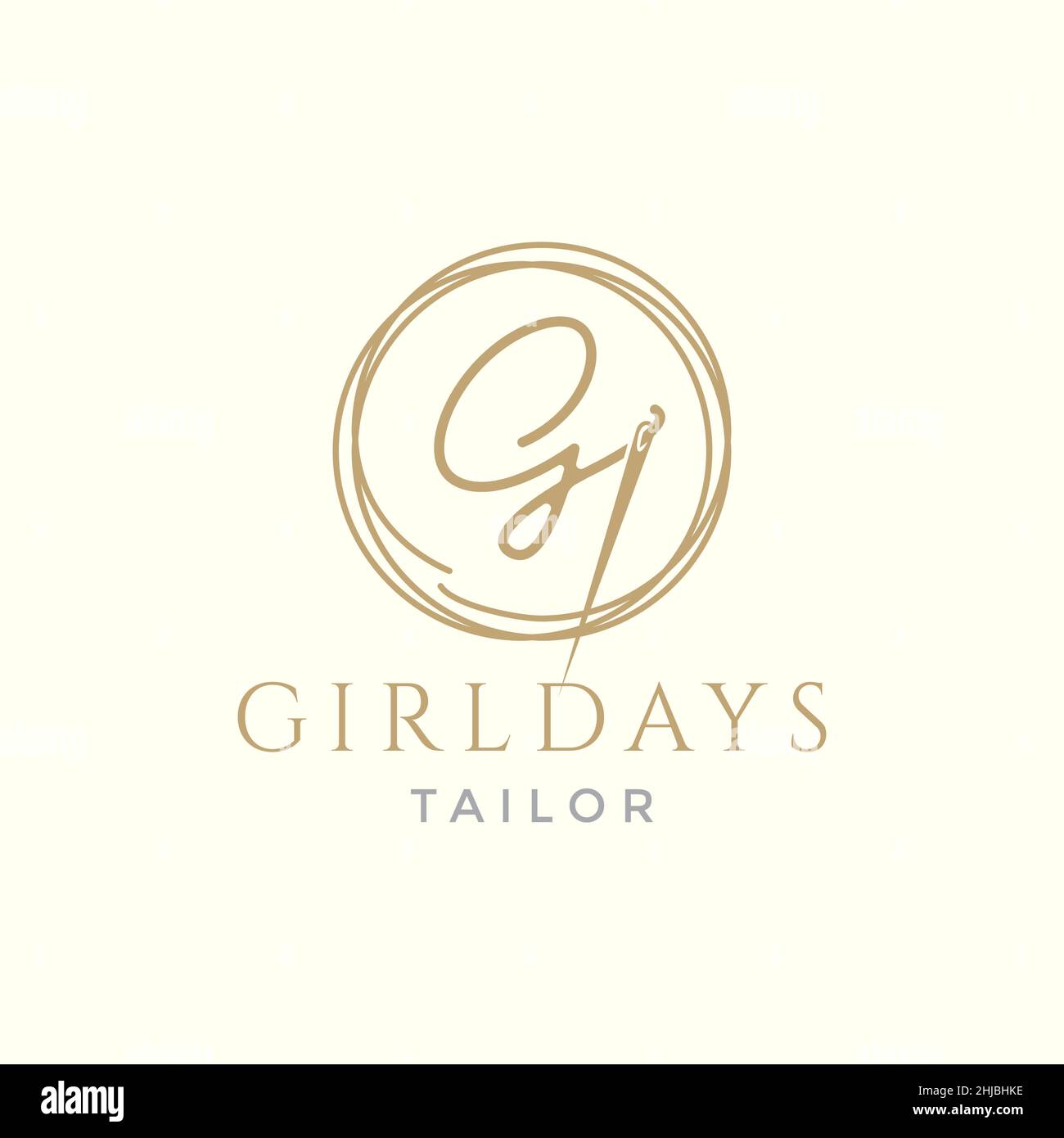 Lettre G avec aiguille en fil tailleur logo design vecteur symbole graphique icône illustration idée créative Illustration de Vecteur