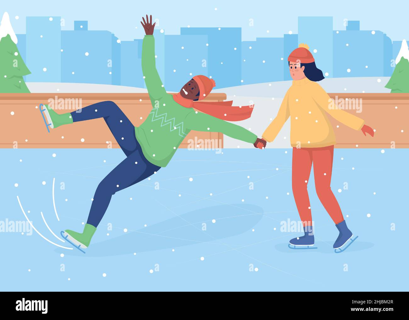 Chute sur l'illustration vectorielle de couleur plate de patins Illustration de Vecteur