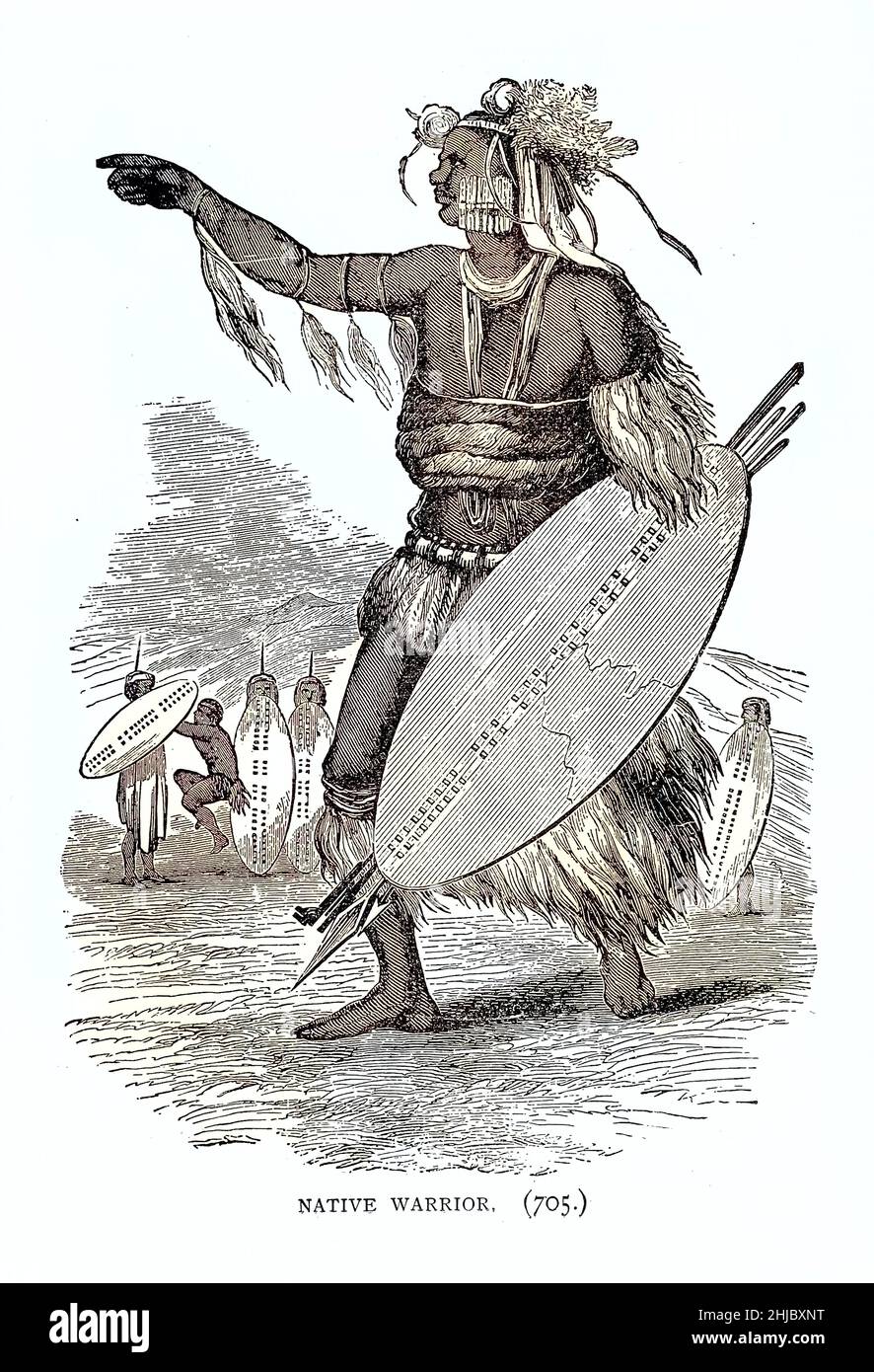 Natif Warrior du livre Stanley in Africa.Les découvertes merveilleuses et les aventures palpitantes du grand explorateur africain, et d'autres voyageurs, pionniers et missionnaires par James Penny Boyd, éditeur: Philadelphie, Pennsylvanie; St. Louis, Missouri,P. W. Ziegler et co en 1889 Banque D'Images