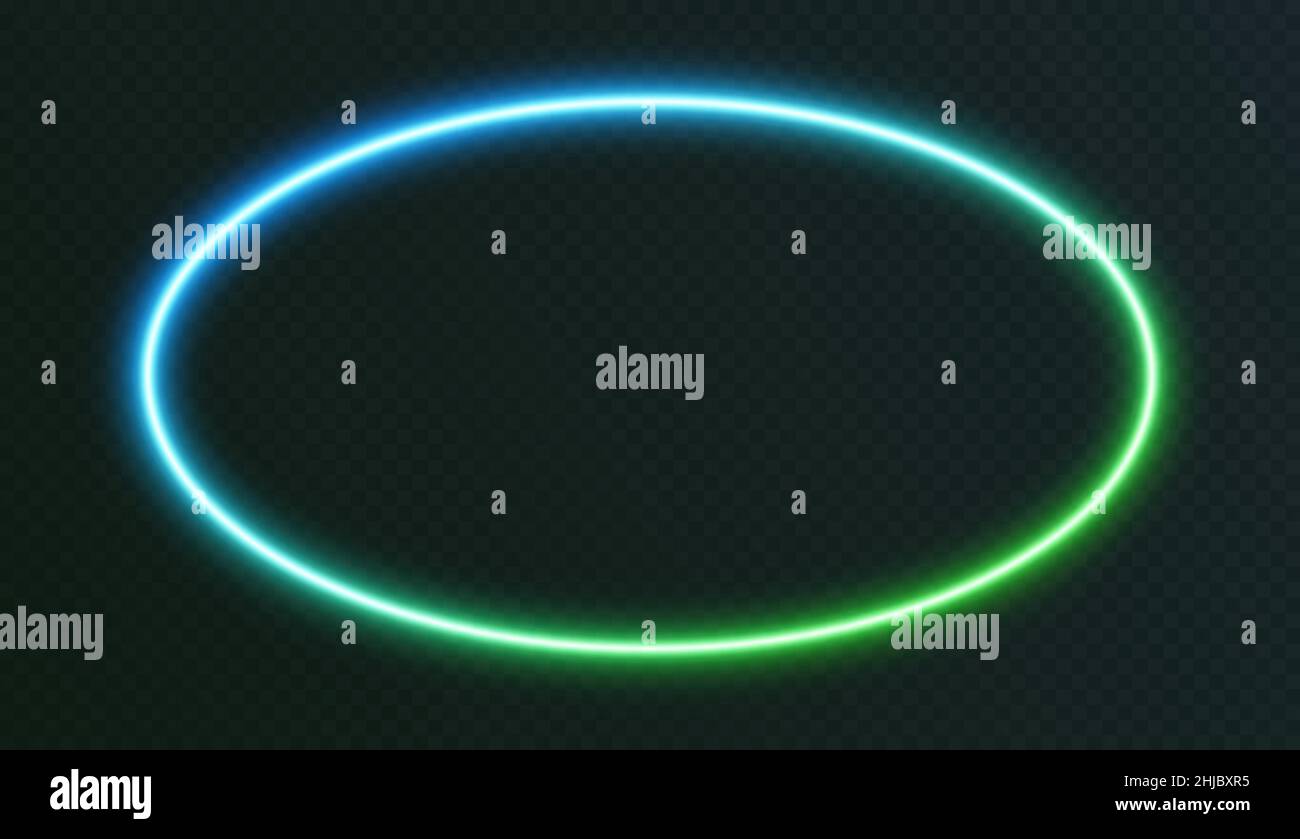 Ellipse au néon dégradé, bordure bleu-vert brillante isolée sur fond sombre.Bannière ovale de nuit colorée Illustration de Vecteur