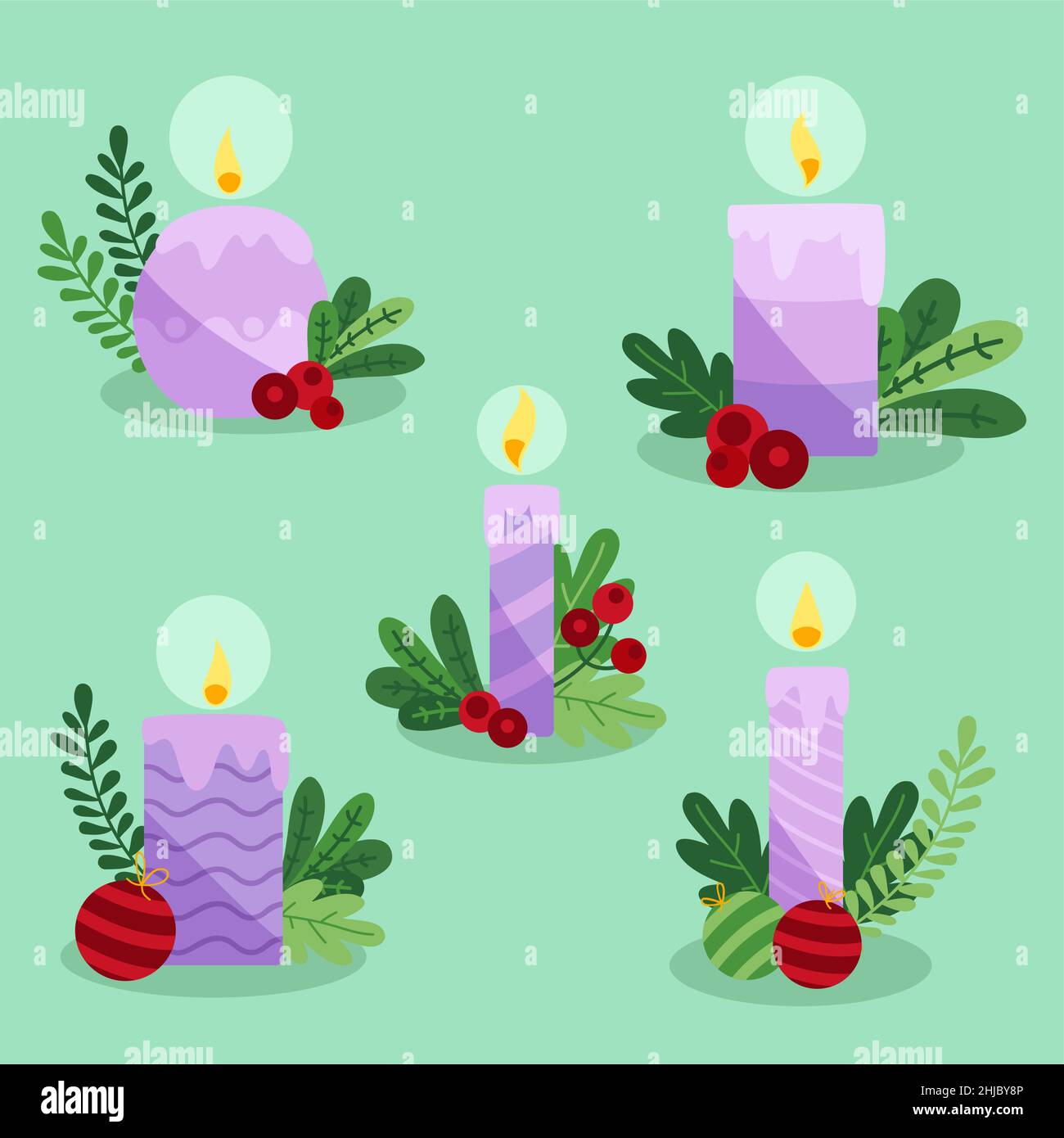 Illustration vectorielle de l'ensemble de bougies de l'Avent dessinées à la main. Illustration de Vecteur
