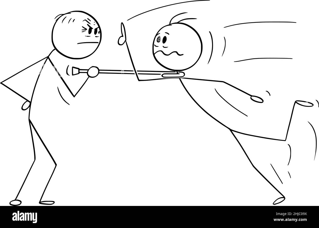 Combat, conflit ou confrontation de la personne âgée et de la jeune, le bâton de dessin animé Illustration Illustration de Vecteur
