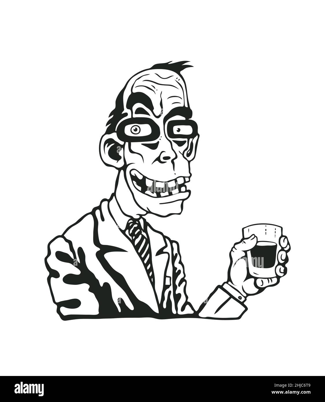 Un homme en costume avec un verre de whisky dans la main.Style de dessin animé.Illustration vectorielle. Illustration de Vecteur