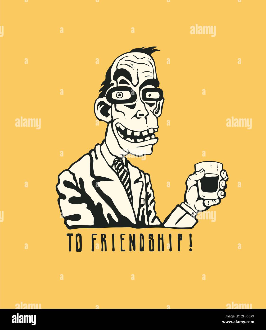 Toast à l'amitié.Un homme en costume avec un verre de whisky dans la main.Style de dessin animé.Illustration vectorielle. Illustration de Vecteur