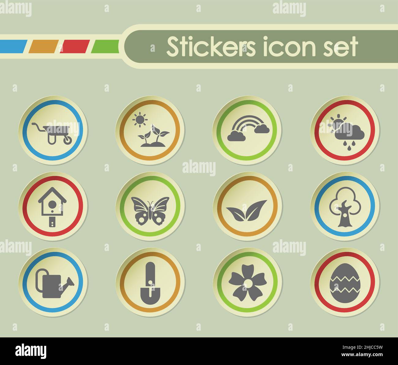 symboles vectoriels simples spring sur autocollants ronds Illustration de Vecteur