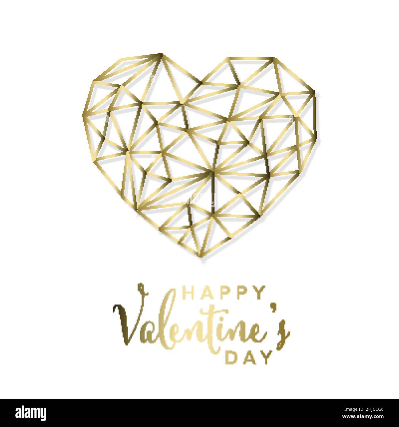 Golden Wire Happy Valentines modèle de carte de jour - coeur doré triangle forme illustration concept sur fond blanc avec Happy Valentines texte de jour Illustration de Vecteur
