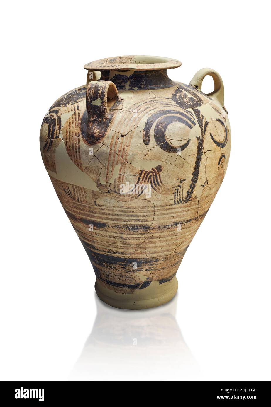 Poterie mycénienne .Bocal de Piriforme avec motif de papyrus floral répété, 1500-1450 av. J.-C., cimetière Mycenaean de Dendra.Musée archéologique de Nafplio..Aga Banque D'Images