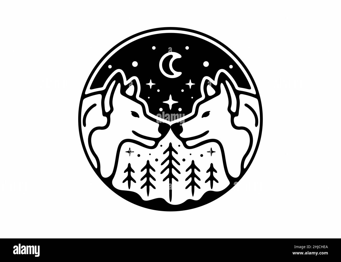 Illustration de la ligne artistique du motif de loup sauvage Illustration de Vecteur