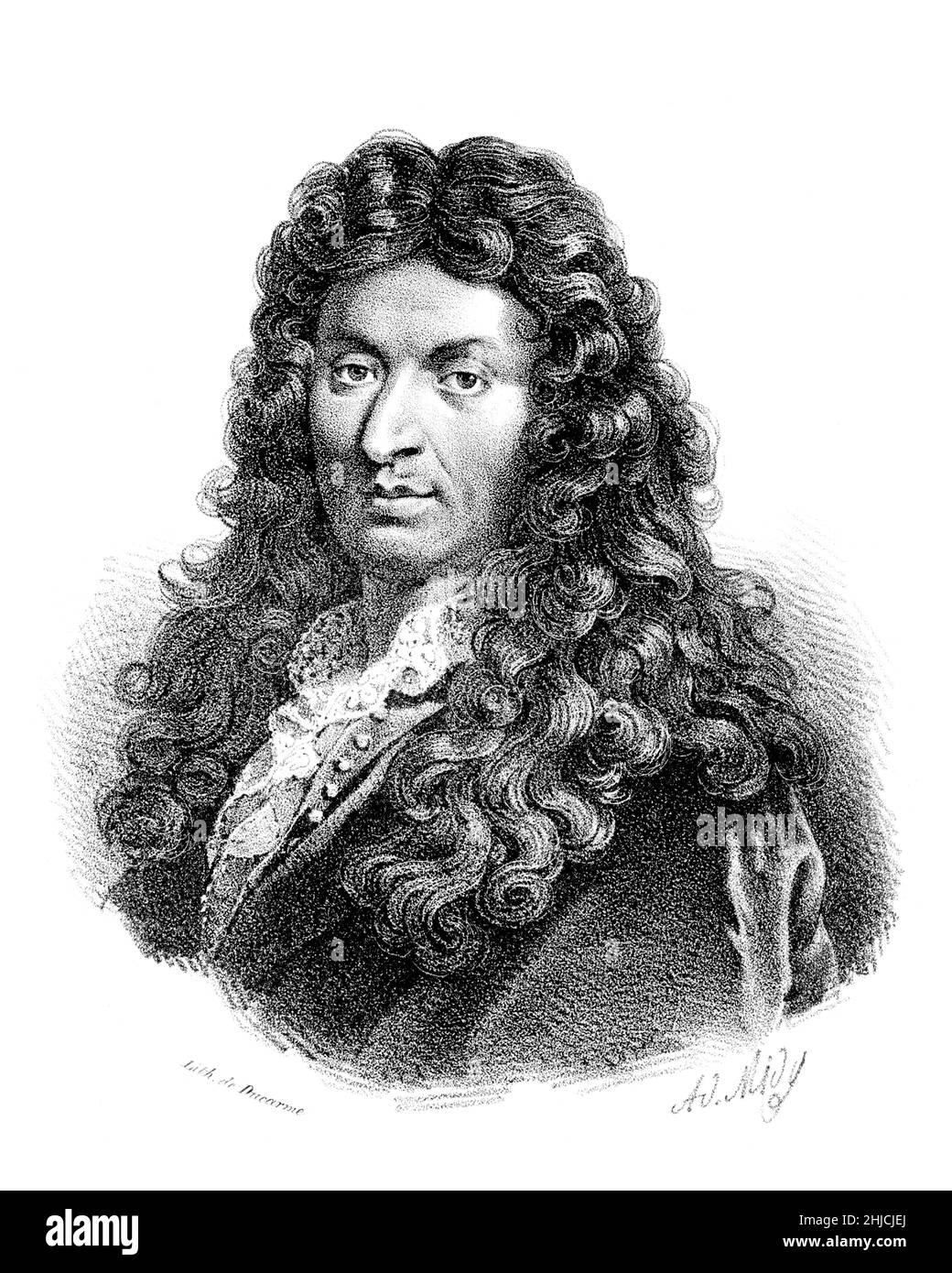 Jean-Baptiste Lully (1632-1687) est un compositeur et danseur baroque français d'origine italienne à la cour de Louis XIV de France.Il a développé le com√©die-ballet, combinant théâtre, comédie, musique et ballet.lithographie du 19th siècle. Banque D'Images