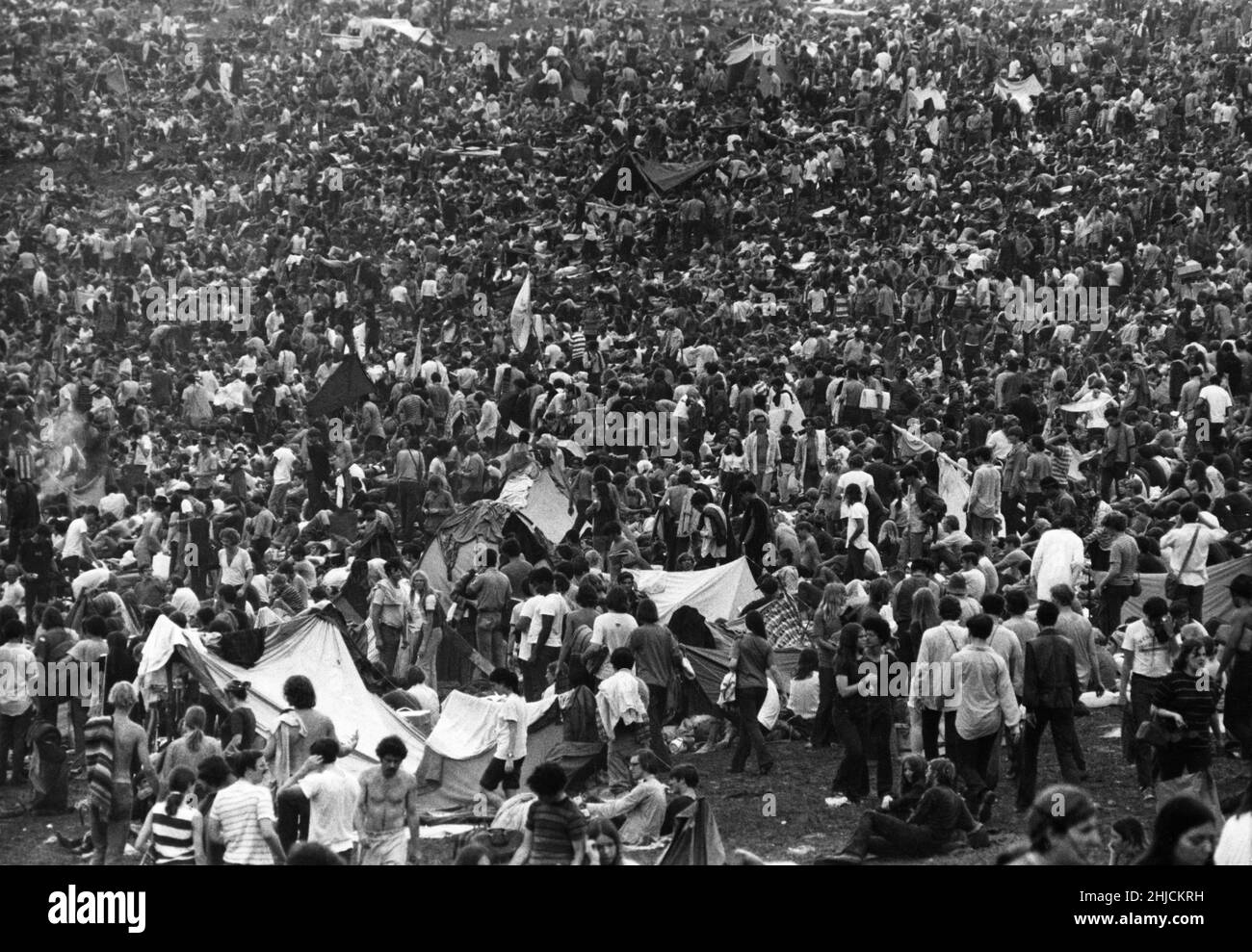 Le Woodstock Music and Art Festival, un célèbre festival de rock qui a eu lieu dans une ferme laitière de Bethel, New York, du 15 au 17 août 1969. Banque D'Images