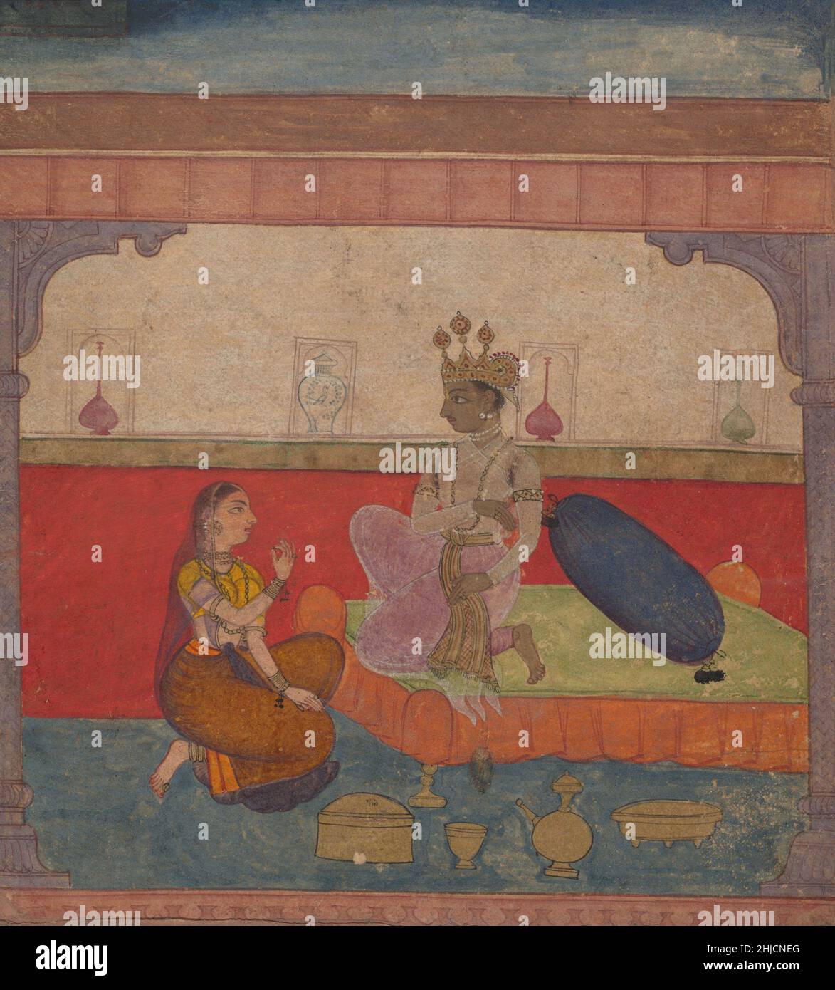 Radha ayant une conversation avec Krishna: Page du Boston Rasikapriya (Breviary de Lover) créé ca.1610. Encre, aquarelle opaque et or sur papier. Banque D'Images