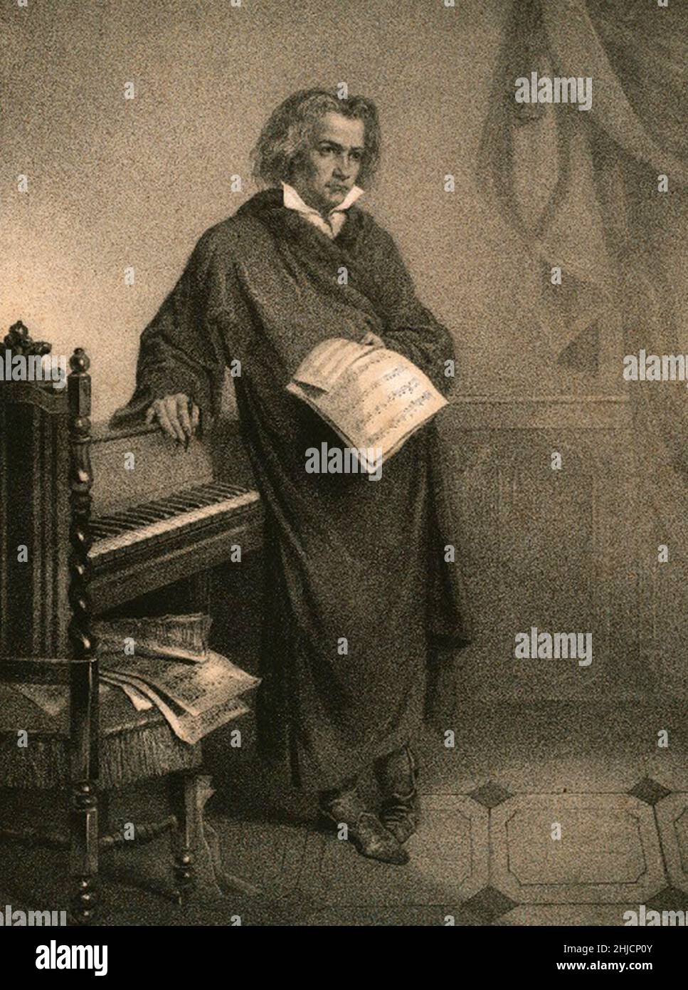 Ludwig van Beethoven (1770-1827) est un compositeur et pianiste virtuose allemand.Il demeure l'un des compositeurs les plus célèbres et les plus influents.Vers 1800, son audition a commencé à se détériorer et, au cours de la dernière décennie de sa vie, il était presque totalement sourd.Il a abandonné la conduite et l'exécution en public mais a continué à composer; beaucoup de ses œuvres les plus admirées viennent de cette période.Hammann (artiste); J. Hesse (imprimeur), vers 1870. Banque D'Images