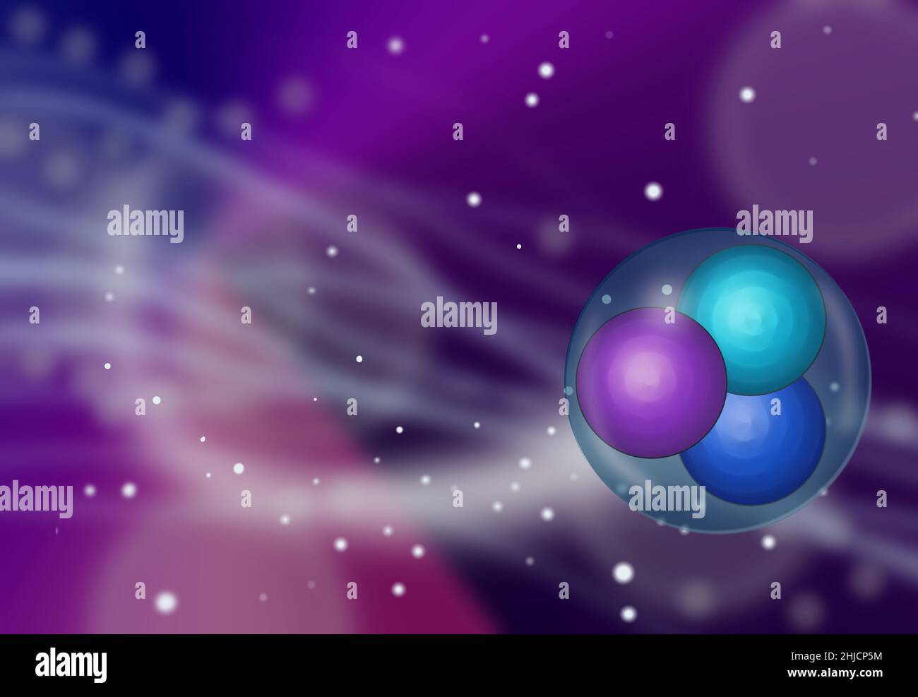 Des quarks colorés traversent l'espace devant un champ d'étoiles dans une illustration conceptuelle. Banque D'Images