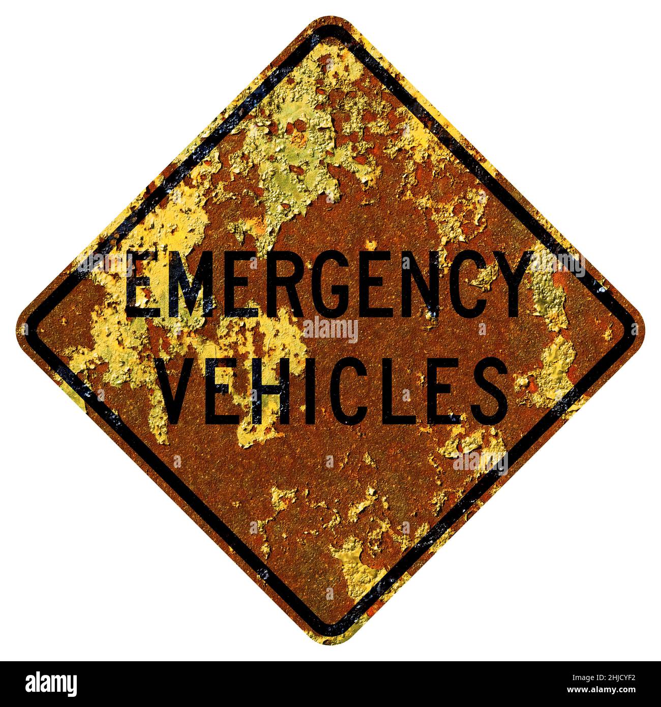 Panneau Old Rusty American Road - Emergency Vehicles, Delaware et Vermont Banque D'Images