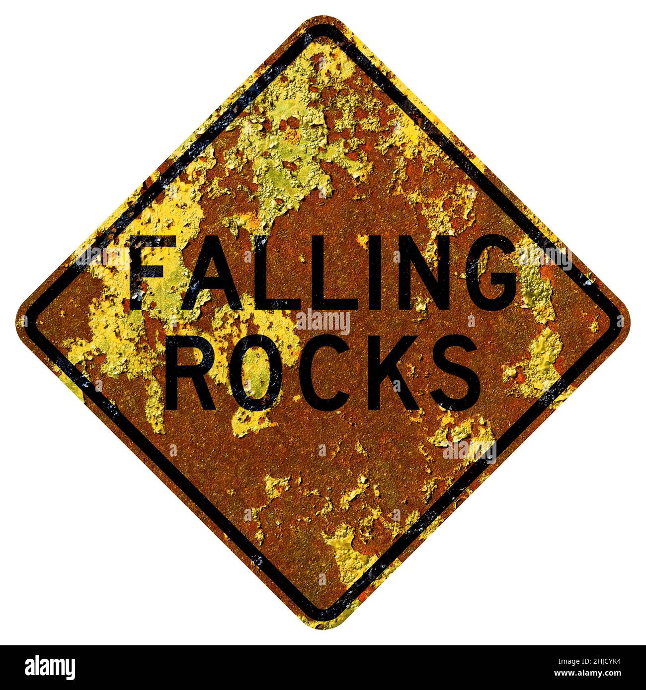Panneau Old Rusty American Road - Falling Rocks, Pennsylvania, Hawaii, Massachusetts, et New Hampshire Banque D'Images