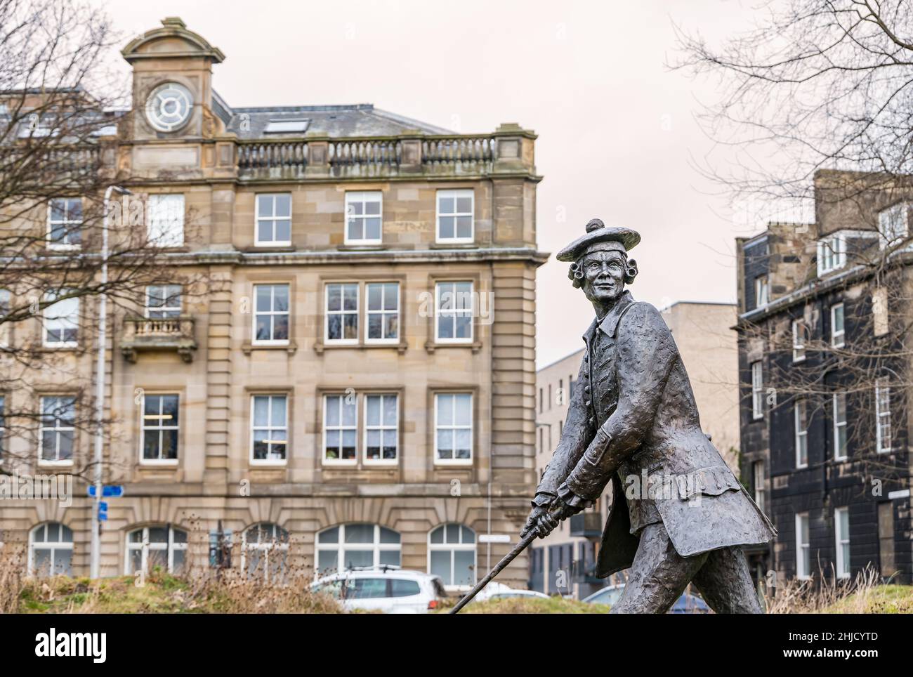 Statue du golfeur historique John Rattray by, sculpteur écossais David Annand, Leith Links, Édimbourg, Écosse, Royaume-Uni Banque D'Images