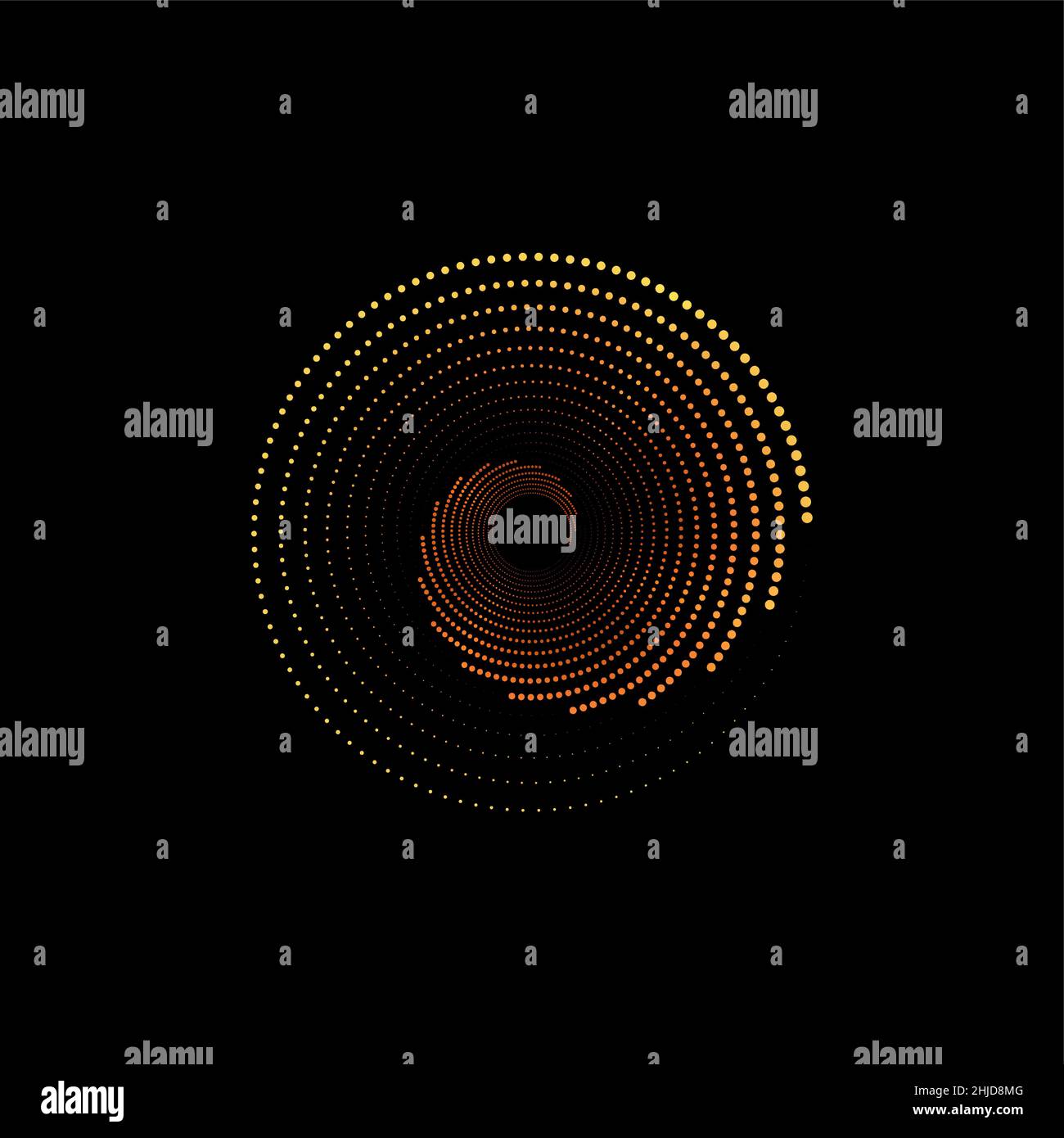 Motif de logo en demi-teinte en spirale, texture à points ronds géométrique Op Art cercles en pointillés.Élément vortex doré tendance isolé pour cadre, icône, Illustration de Vecteur