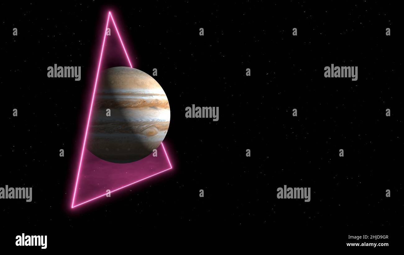 3D rendu.Mouvement de la planète Jupiter à travers le portail contre le fond du ciel étoilé.Portail de téléport sur la planète extraterrestre.Science-fiction cosmique futuriste Banque D'Images
