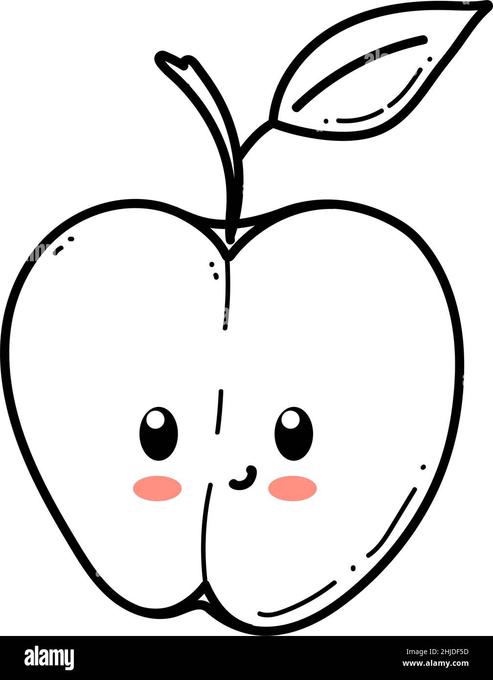 Personnage de pomme au visage amusant.Bonne jolie illustration de vecteur de pomme de dessin animé.Nourriture végétarienne saine caractère isolé des enfants Illustration de Vecteur