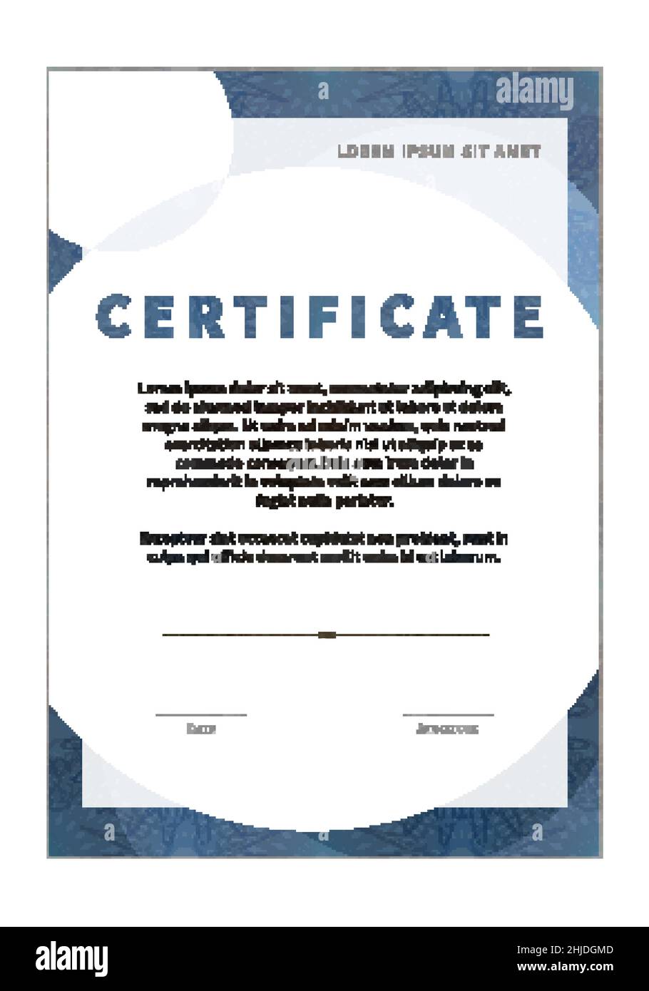 Certificat moderne bleu avec guilloches, modèle vertical, diplôme vierge sur blanc Illustration de Vecteur