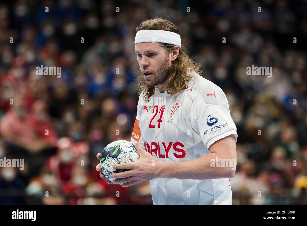 Budapest, Hongrie, 28th janvier 2022.Mikkel Hansen du Danemark pendant le match mi-finale entre l'Espagne et le Danemark à Budapest, Hongrie, EHF euro 2022 pour hommes.28 janvier 2022.Crédit : Nikola Krstic/Alay Banque D'Images