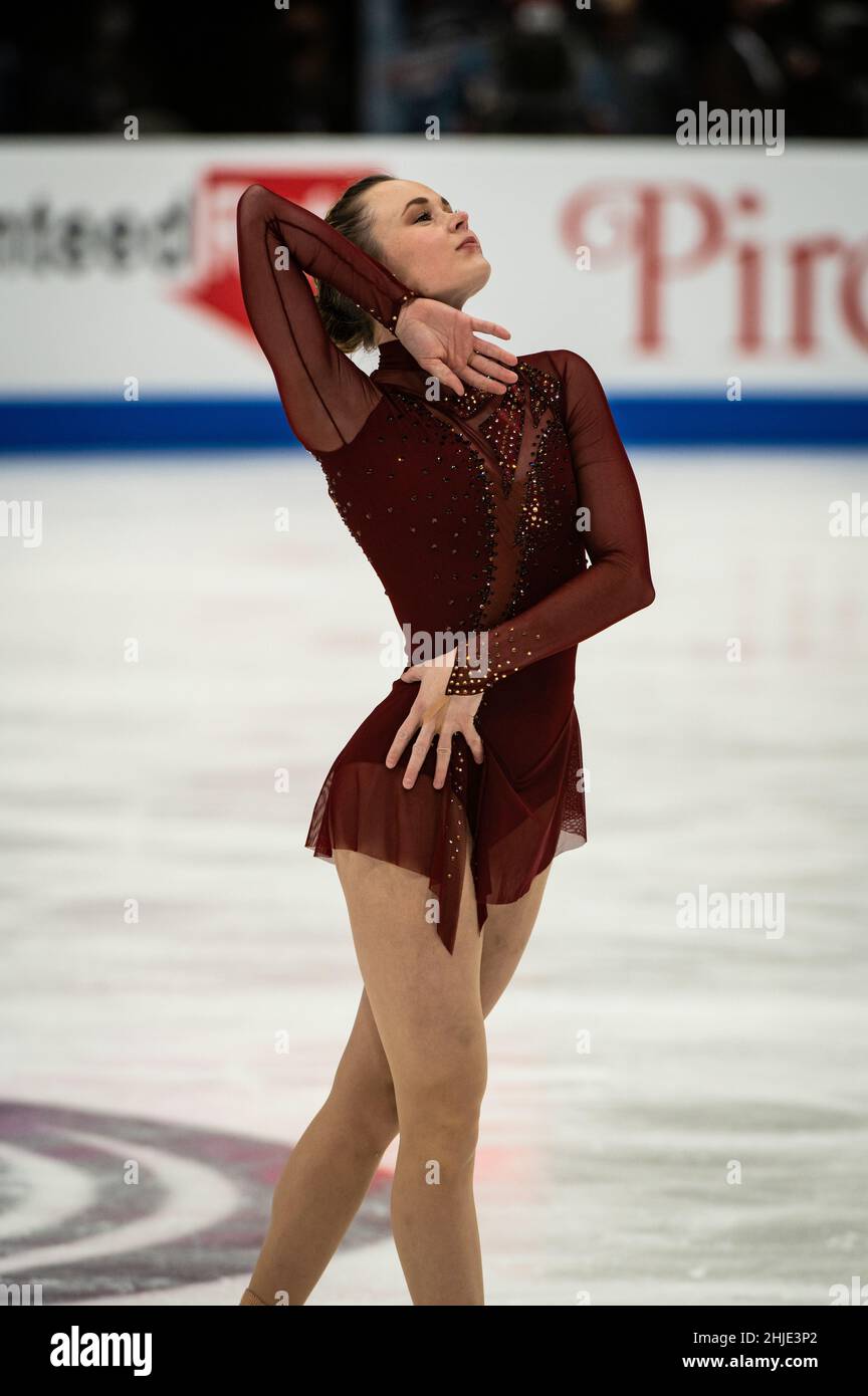 Mariah Bell est en compétition avec le skate gratuit qui l'a aidé à remporter la médaille d'or aux championnats nationaux de patinage artistique des États-Unis. Banque D'Images