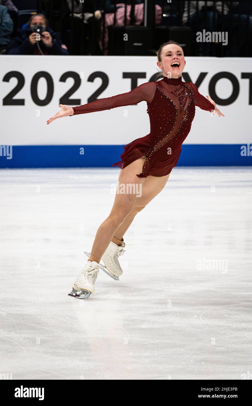 Mariah Bell est en compétition avec le skate gratuit qui l'a aidé à remporter la médaille d'or aux championnats nationaux de patinage artistique des États-Unis. Banque D'Images