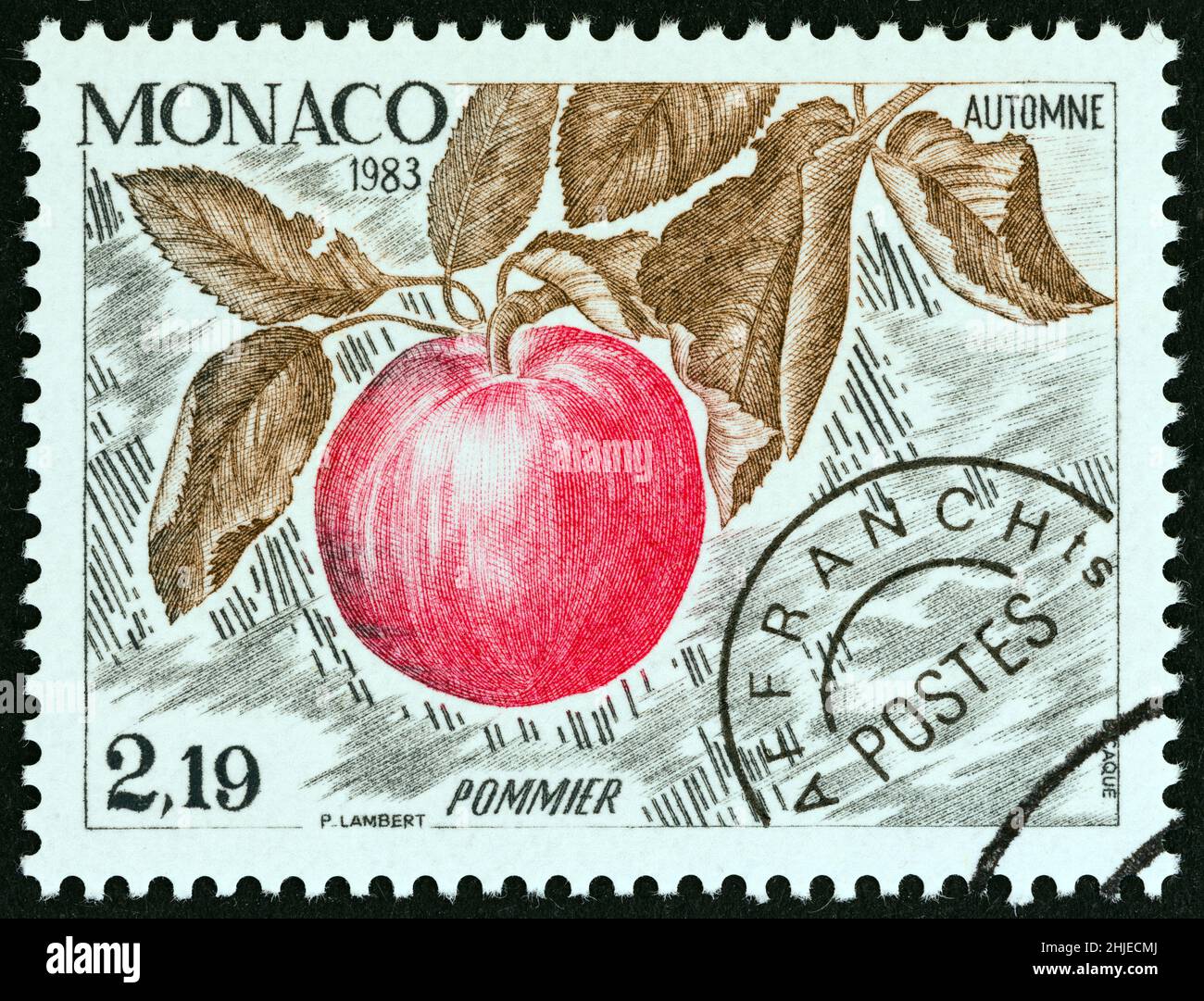 MONACO - VERS 1983: Un timbre imprimé à Monaco du numéro "les quatre saisons de l'Apple Tree" montre l'automne, vers 1983. Banque D'Images
